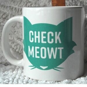 Royal Norfolk Check Meowt Cat Face Mug‎ White Green Coffee Cup